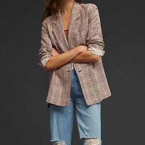 Anthropologie Maeve Double-Breasted Plaid Blazer